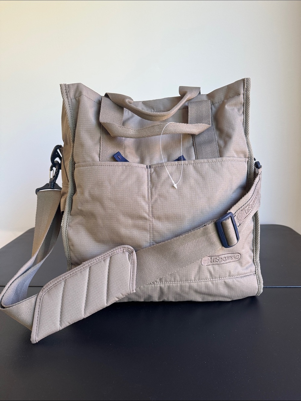 Lesportsac Tan Canvas Messenger Tote with Padded Strap